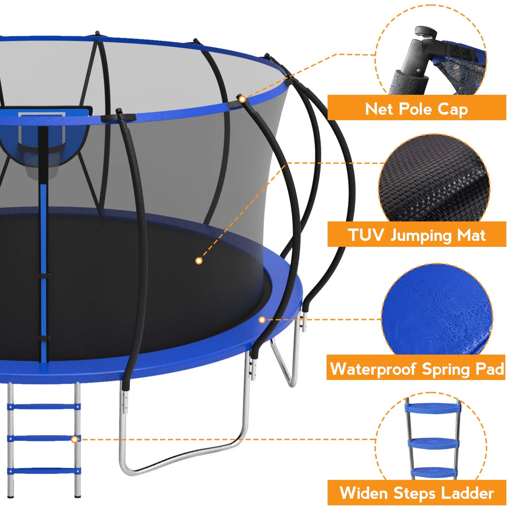 10FT 12FT 14FT 16FT Trampoline with Basketball Hoop & Light M190