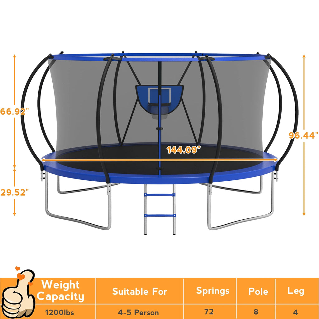 10FT 12FT 14FT 16FT Trampoline with Basketball Hoop & Light M190