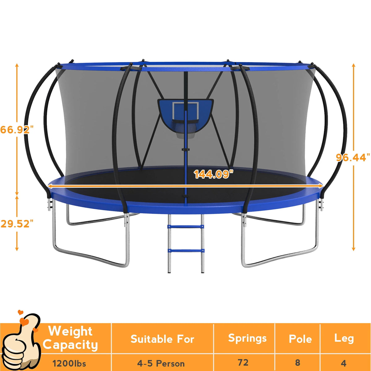 10FT 12FT 14FT 16FT Trampoline with Basketball Hoop & Light M190