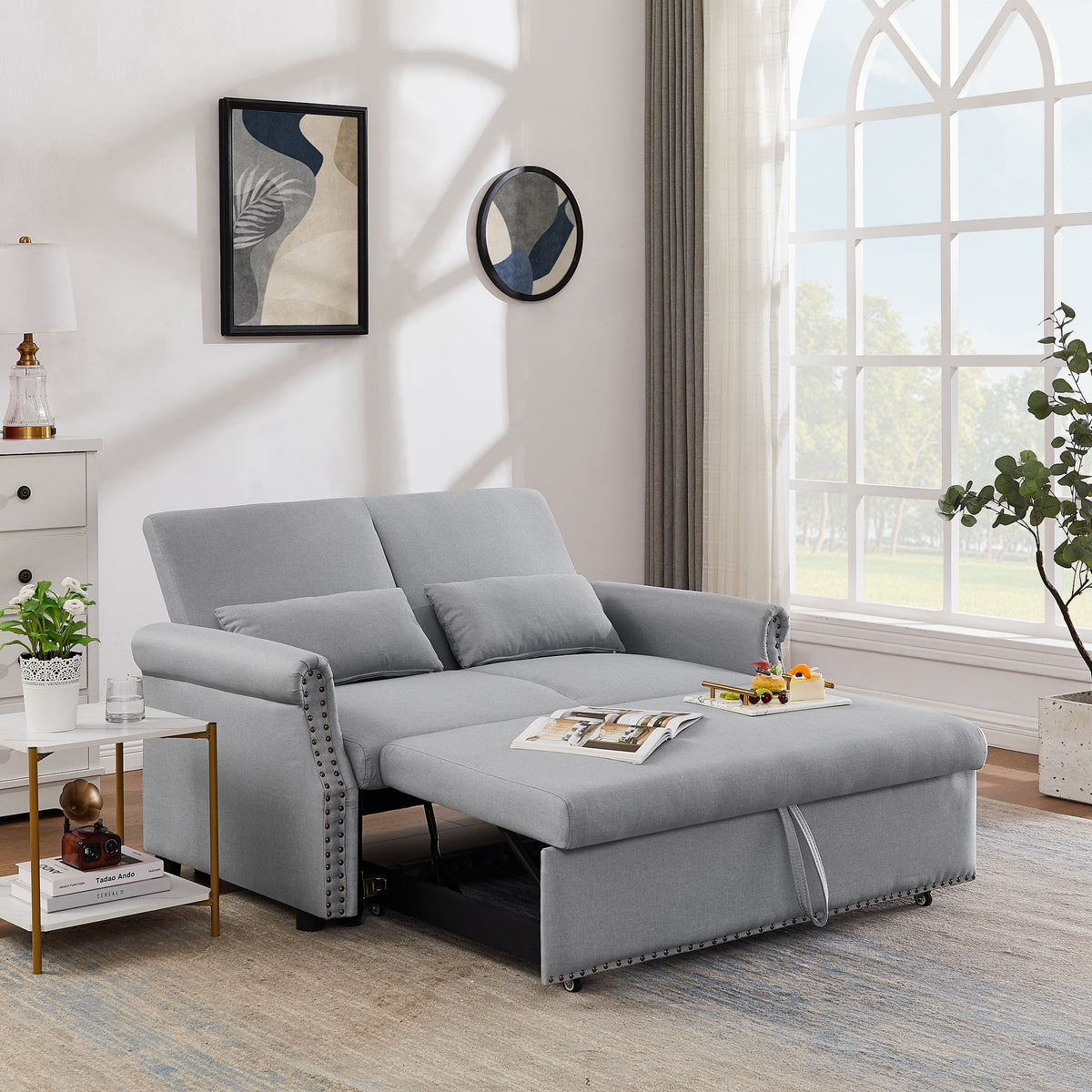55" Gray Convertible Futon Sofa Bed W219105