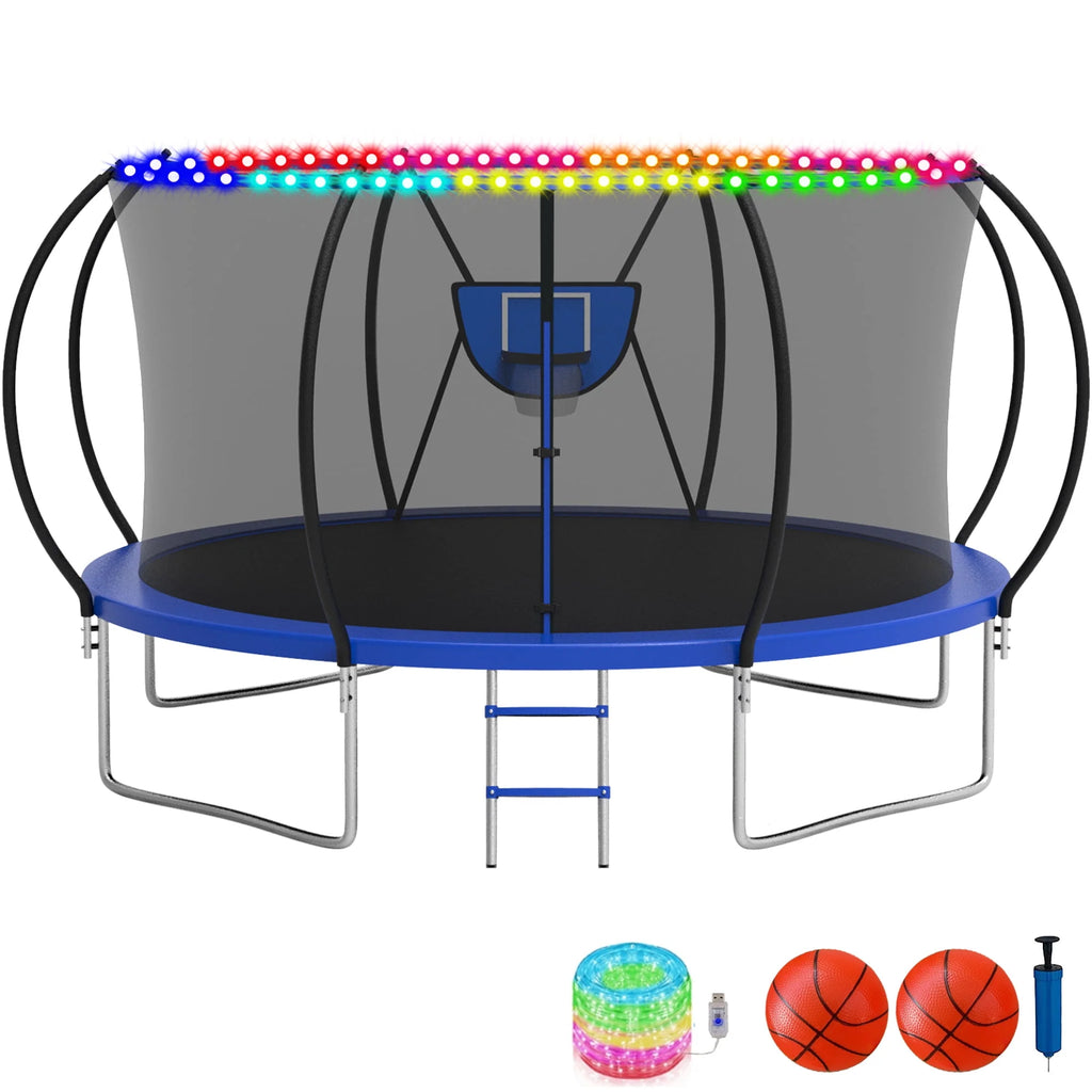10FT 12FT 14FT 16FT Trampoline with Basketball Hoop & Light M190