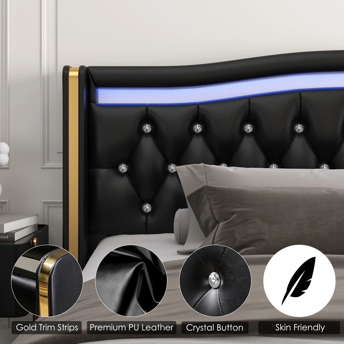 White Queen Size LED Bed Frame with 4 Storage Drawers E6306