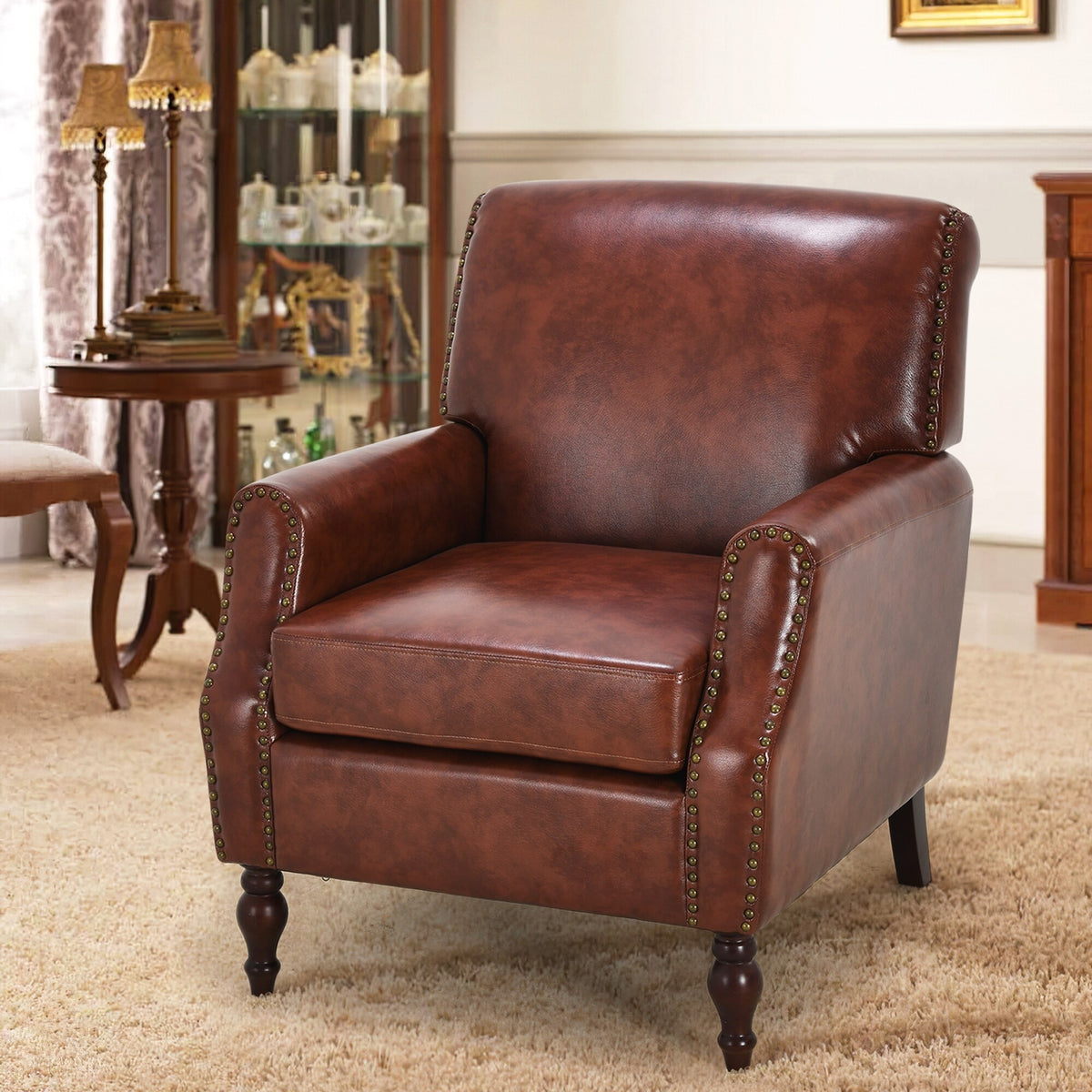 PU Leather Upholstered Accent Chair with Nailheads N1326