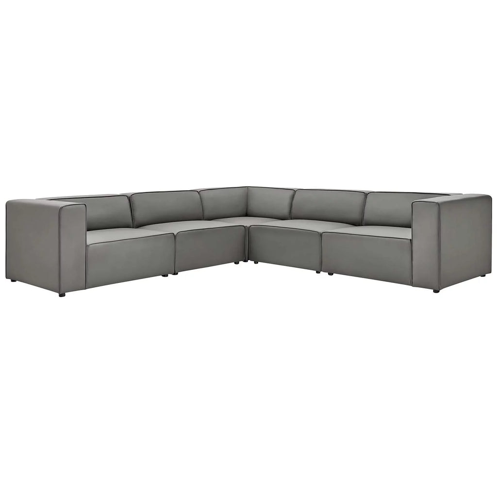 Grey Faux Vegan Leather Sectional Sofa Set X954