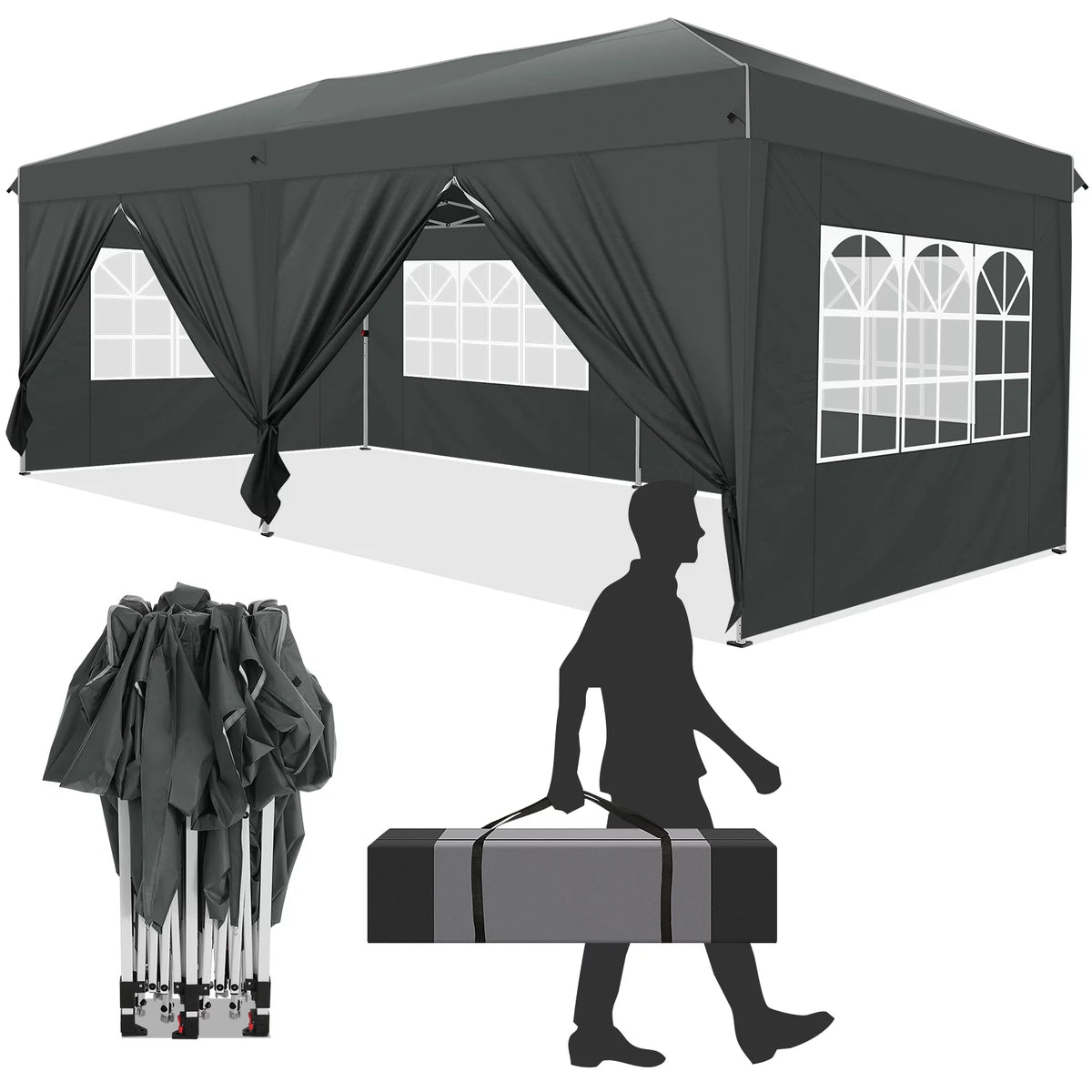 10'x20' Pop up Canopy Tent with 6 Sidewalls and Carry Bag C183