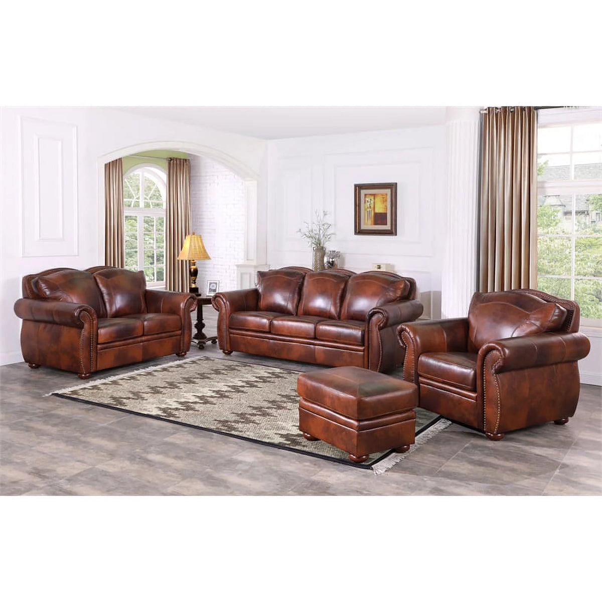 Genuine Leather Accent Chair in Marco Brown X2504