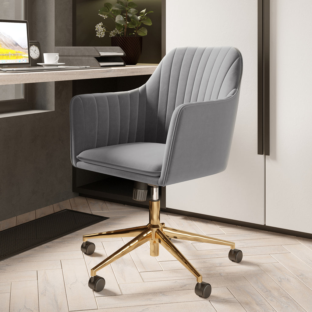 Gray Velvet Swivel Rolling Desk Chair with Adjustable Height D372110