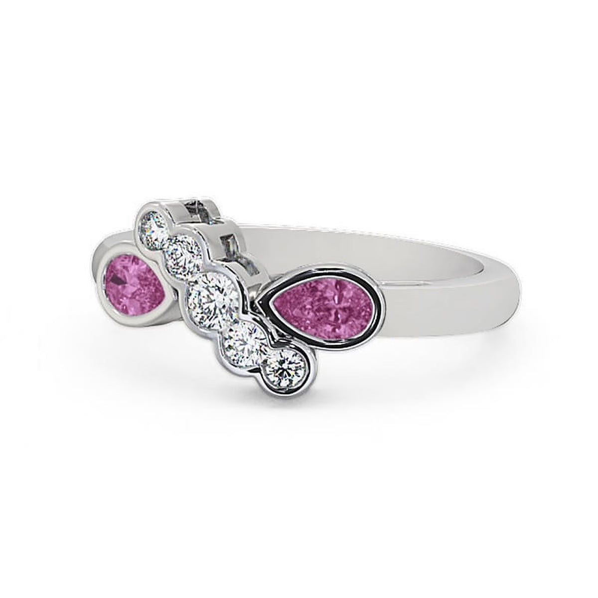 14K White Gold Pear Cut Pink Sapphire Diamond Eternity Band Size 8.5 L576