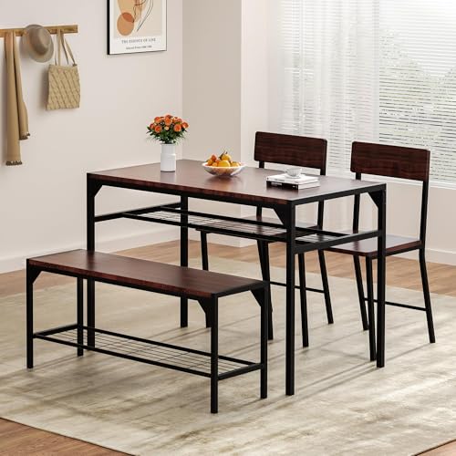 Black Dining Table Set with Bench and Chairs V26726