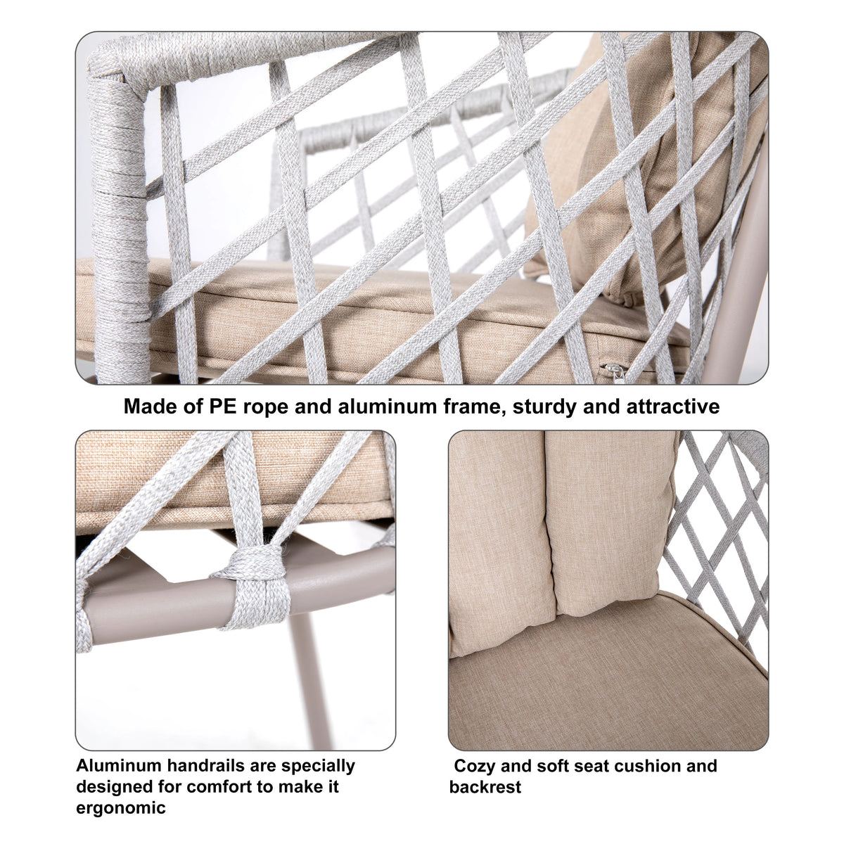 3pcs Steel Rope Bistro Set with Cushions I60898