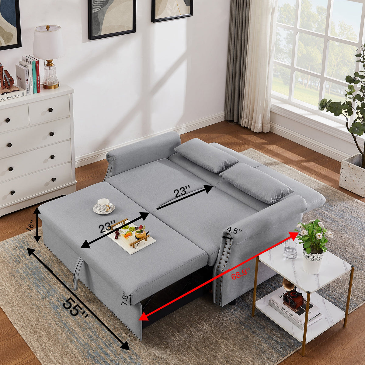55" Gray Convertible Futon Sofa Bed W219105
