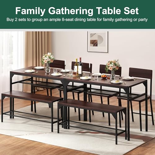 Black Dining Table Set with Bench and Chairs V26726