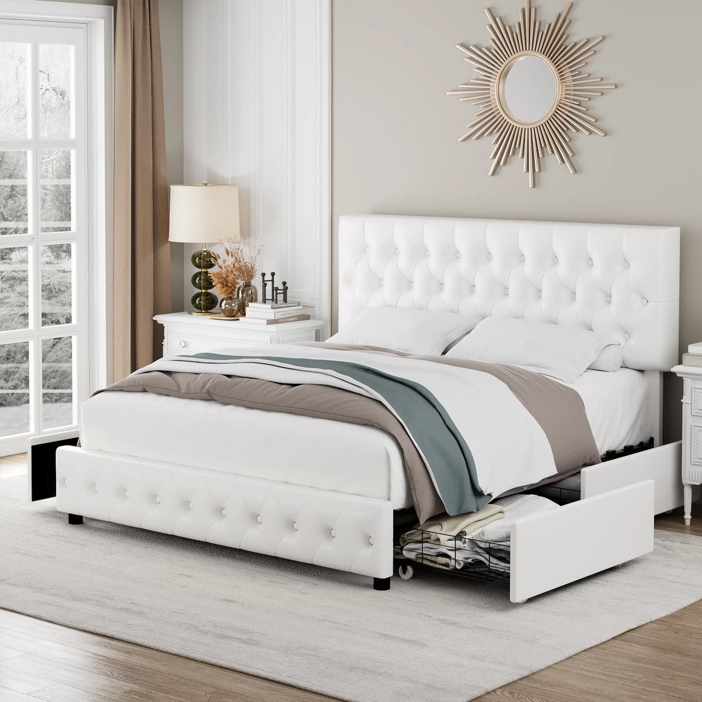 Queen Size Velvet Storage Bed with 4 Drawers G1746