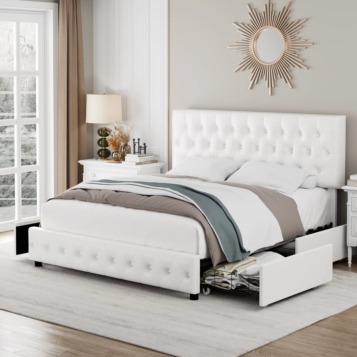 Queen Size Velvet Storage Bed with 4 Drawers G1746
