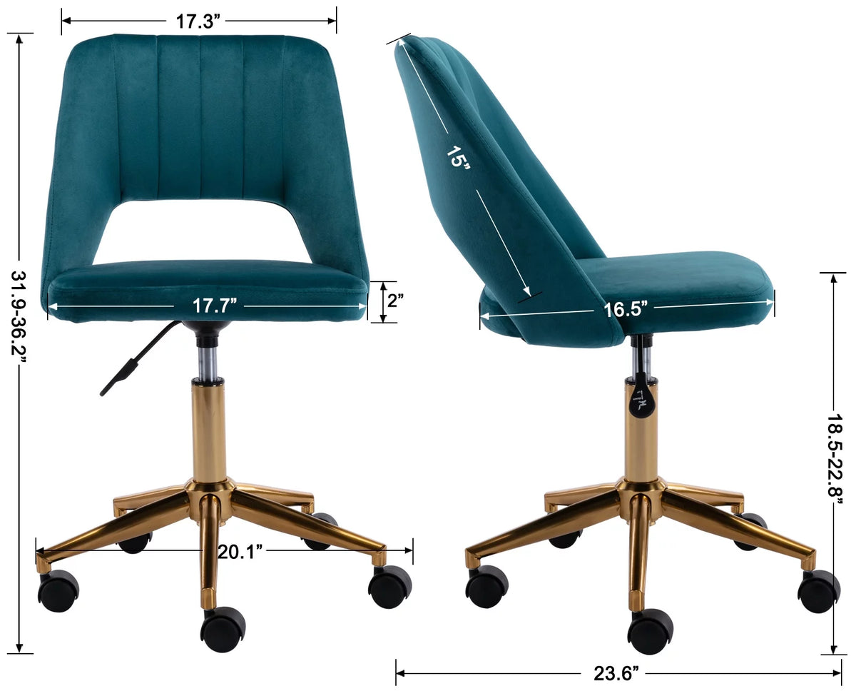 Green Tufted Fabric Task Chair with Gold Base and Wheels W1071