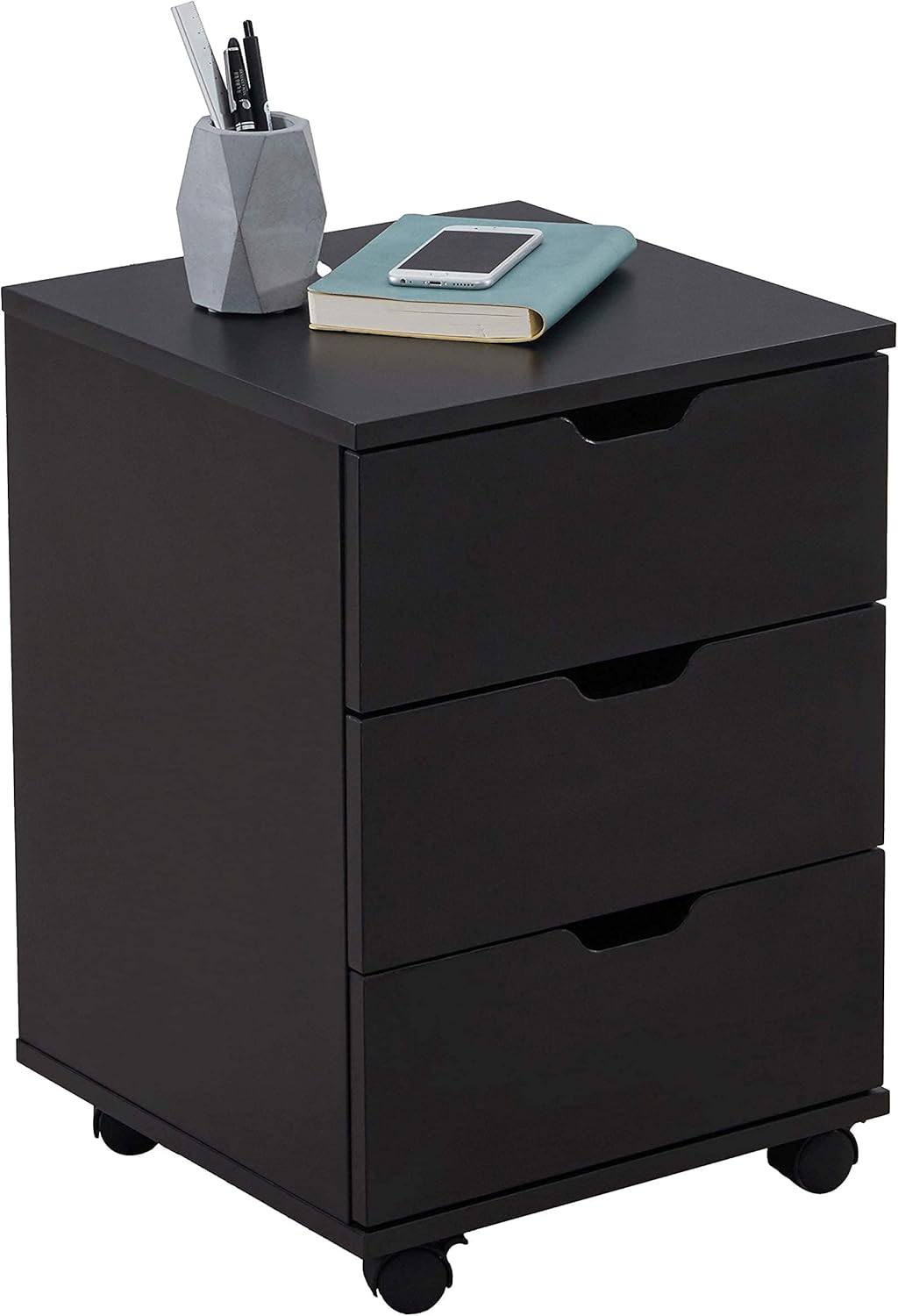 3 Drawer Wood Rolling Office Filing Cabinet (Dark Walnut) Y405313