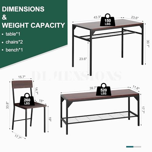Black Dining Table Set with Bench and Chairs V26726