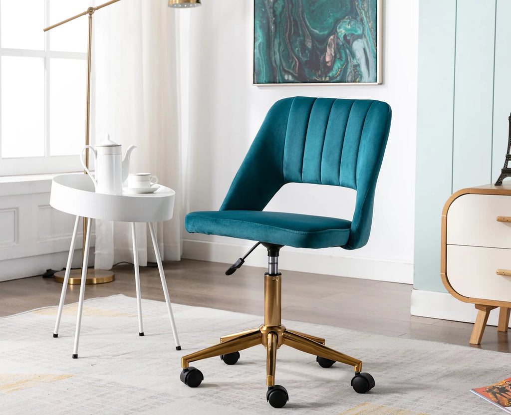 Green Tufted Fabric Task Chair with Gold Base and Wheels W1071