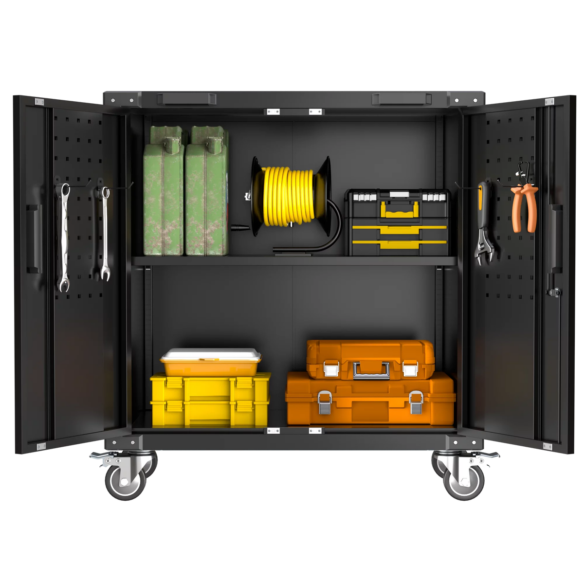 Lockable Steel Storage Cabinet with Adjustable Shelves Wheels Black U242