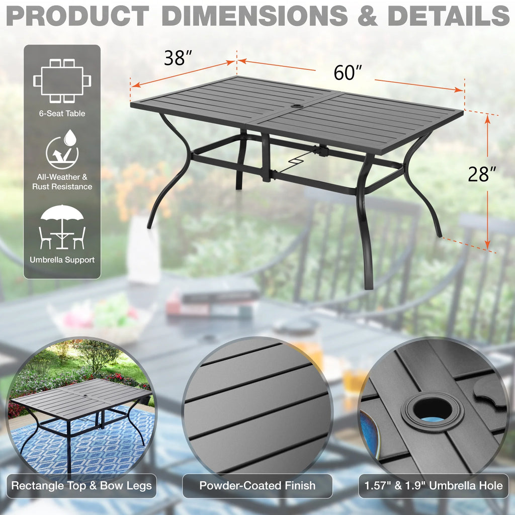 7 Piece Metal Outdoor Patio Dining Set with 6 Swivel Chairs and Dining Table K4861