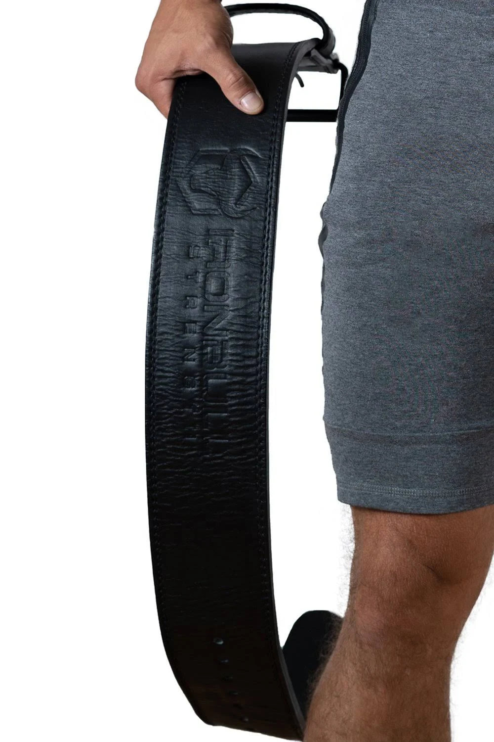 10mm Leather Powerlifting Belt, Single Prong, Black E775541